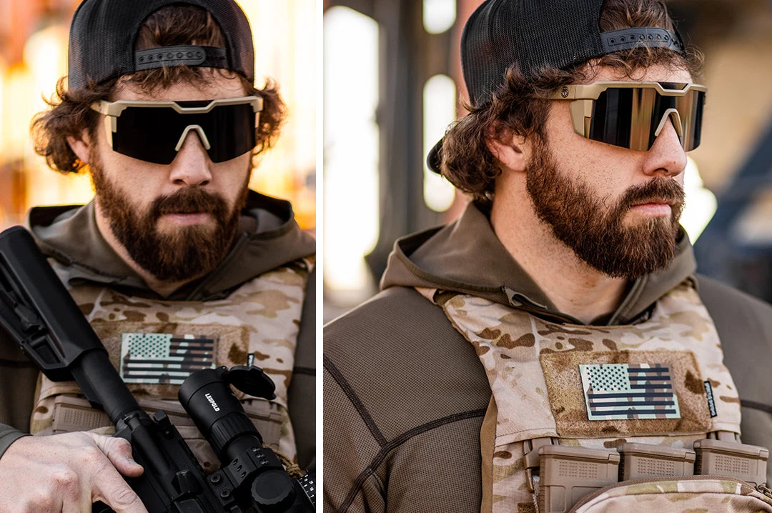 Future Tech Sunglasses: Desert Tan Frame Z87+ Future Tech Sunglasses: Desert Tan Frame Z87+ -Heat Wave Visual DesertTanFutureWHITEBG 1