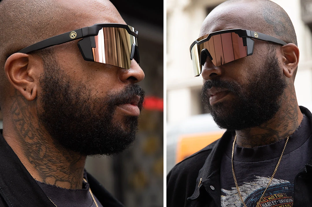 Future Tech Sunglasses: Black Frame Rose Gold Z87+ Future Tech Sunglasses: Black Frame Rose Gold Z87+ -Heat Wave Visual ROSEGOLD 1