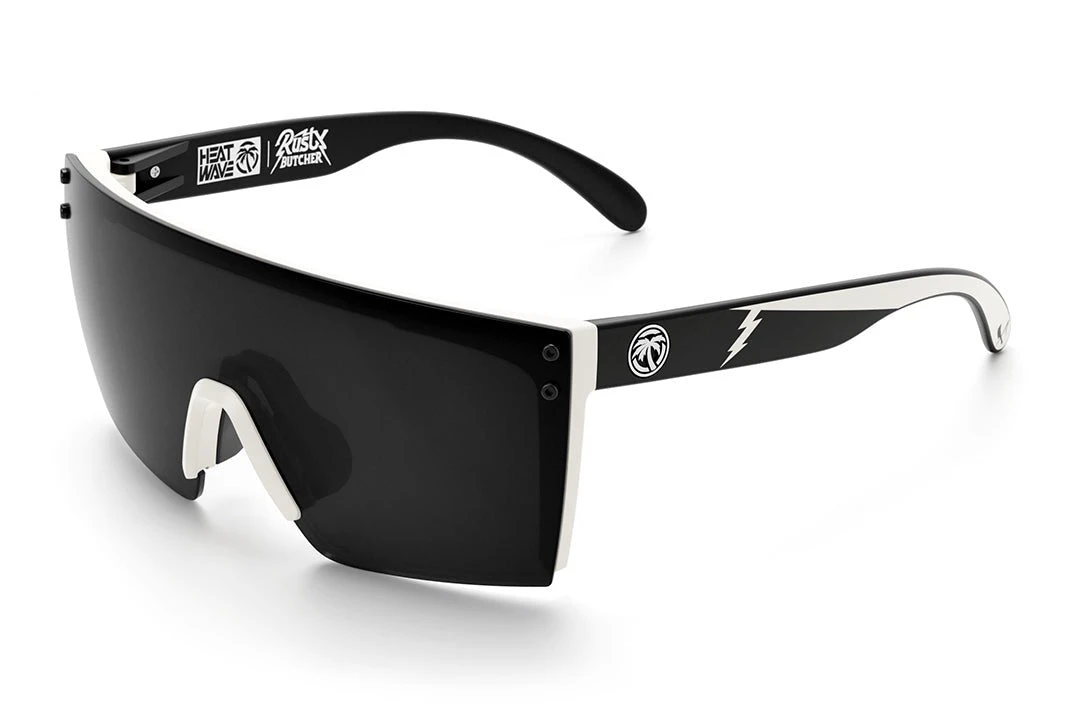 Lazer Face Sunglasses: White Frame Rusty Butcher Customs Lazer Face Sunglasses: White Frame Rusty Butcher Customs -Heat Wave Visual Rusty Butcher Black Angle