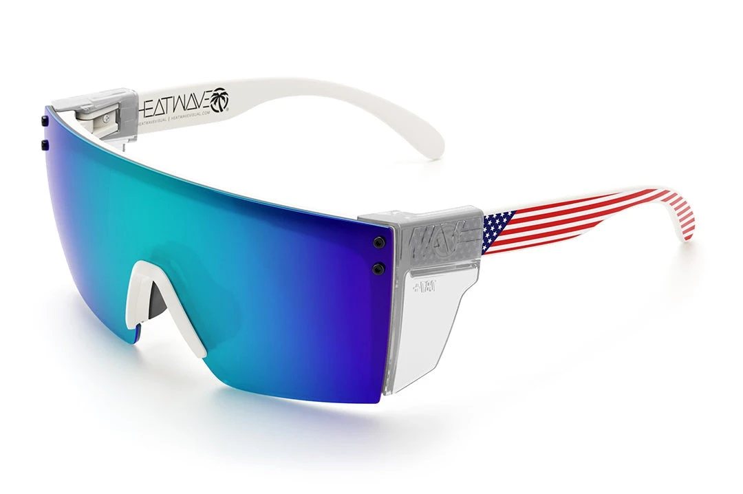 Lazer Face Sunglasses: WHITE FRAME Stars & Stripes USA z87 Lazer Face Sunglasses: WHITE FRAME Stars & Stripes USA Z87 -Heat Wave Visual Stars Stripes USA White Angle Clear