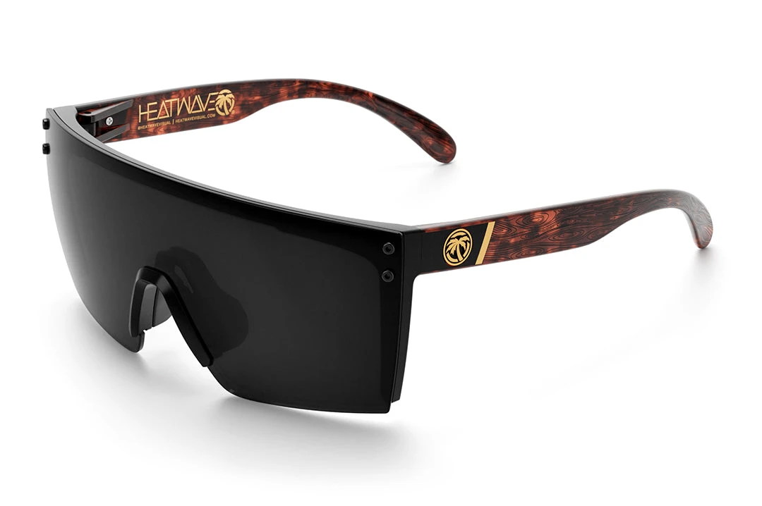 Lazer Face Sunglasses: Woodgrain Customs Lazer Face Sunglasses: Woodgrain Customs -Heat Wave Visual Woodgrain Black Angle